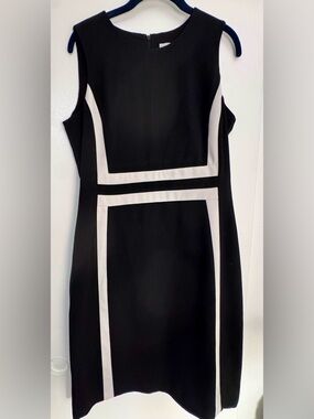 Calvin Klein Black and White Sleeveless Midi Sheath Dress